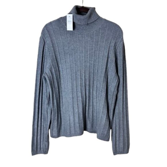 New NWT Ann Taylor Grey Ribbed Turtleneck Sweater Top Size Large - Picture 1 of 10